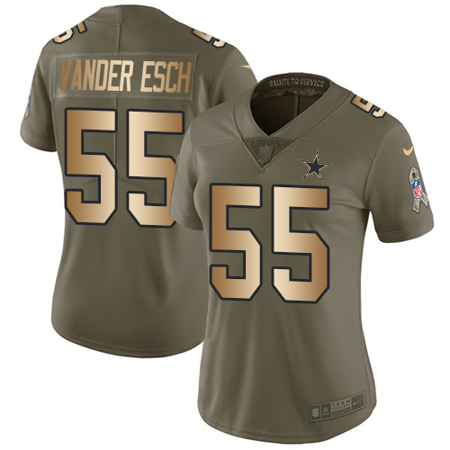 Nike Cowboys #55 Leighton Vander Esch Olive Gold Women's Stitched NFL Limited 2017 Salute to Service Jersey Nike Cowboys #55 Leighton Vander Esch Olive Gold Women's Stitched NFL Limited 2017 Salute to Service Jersey
