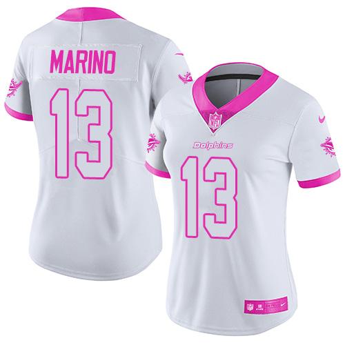 Nike Dolphins #13 Dan Marino White Pink Women's Stitched NFL Limited Rush Fashion Jersey