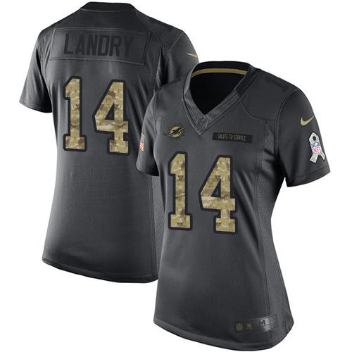 Nike Dolphins #14 Jarvis Landry Black Women's Stitched NFL Limited 2016 Salute to Service Jersey