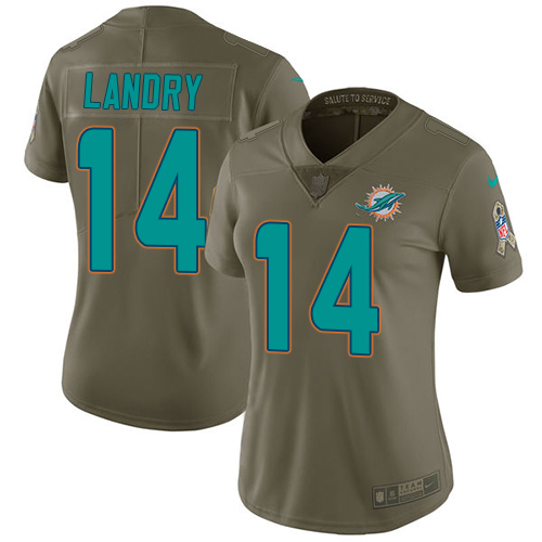 Nike Dolphins #14 Jarvis Landry Olive Women's Stitched NFL Limited 2017 Salute to Service Jersey Nike Dolphins #14 Jarvis Landry Olive Women's Stitched NFL Limited 2017 Salute to Service Jersey