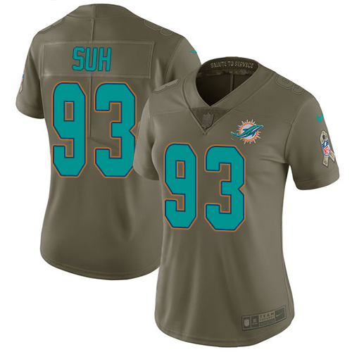 Nike Dolphins #93 Ndamukong Suh Olive Women's Stitched NFL Limited 2017 Salute to Service Jersey