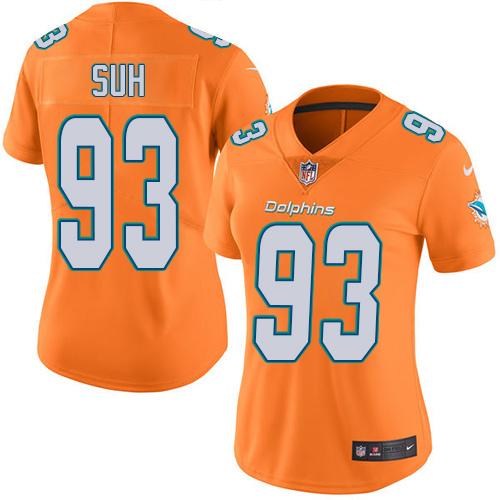 Nike Dolphins #93 Ndamukong Suh Orange Women's Stitched NFL Limited Rush Jersey Nike Dolphins #93 Ndamukong Suh Orange Women's Stitched NFL Limited Rush Jersey