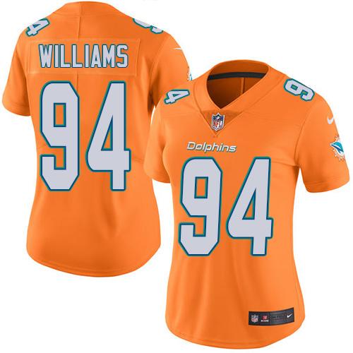 Nike Dolphins #94 Mario Williams Orange Women's Stitched NFL Limited Rush Jersey