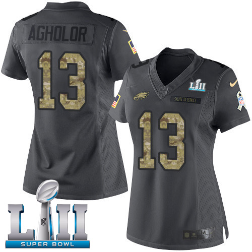 Nike Eagles #13 Nelson Agholor Black Super Bowl LII Women's Stitched NFL Limited 2016 Salute to Service Jersey Nike Eagles #13 Nelson Agholor Black Super Bowl LII Women's Stitched NFL Limited 2016 Salute to Service Jersey