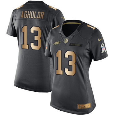 Nike Eagles #13 Nelson Agholor Black Women's Stitched NFL Limited Gold Salute to Service Jersey Nike Eagles #13 Nelson Agholor Black Women's Stitched NFL Limited Gold Salute to Service Jersey