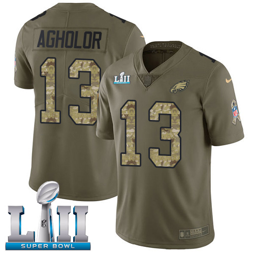 Nike Eagles #13 Nelson Agholor Olive Camo Super Bowl LII Men's Stitched NFL Limited 2017 Salute To Service Jersey
