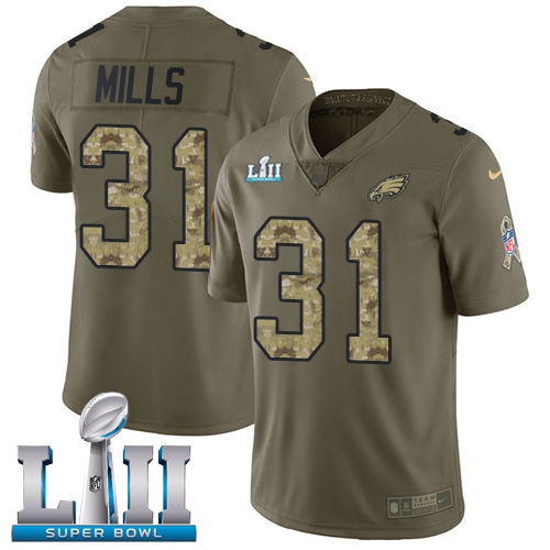 Nike Eagles #31 Jalen Mills Olive Camo Super Bowl LII Men's Stitched NFL Limited 2017 Salute To Service Jersey