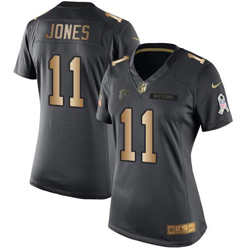 Nike Falcons #11 Julio Jones Black Women's Stitched NFL Limited Gold Salute to Service Jersey Nike Falcons #11 Julio Jones Black Women's Stitched NFL Limited Gold Salute to Service Jersey