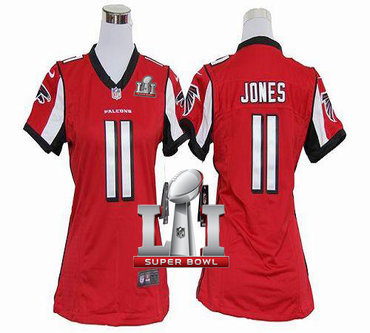 Nike Falcons #11 Julio Jones Red Team Color Super Bowl LI 51 Women's Stitched NFL Elite Jersey