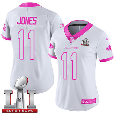 Nike Falcons #11 Julio Jones White Pink Super Bowl LI 51 Women's Stitched NFL Limited Rush Fashion Jersey