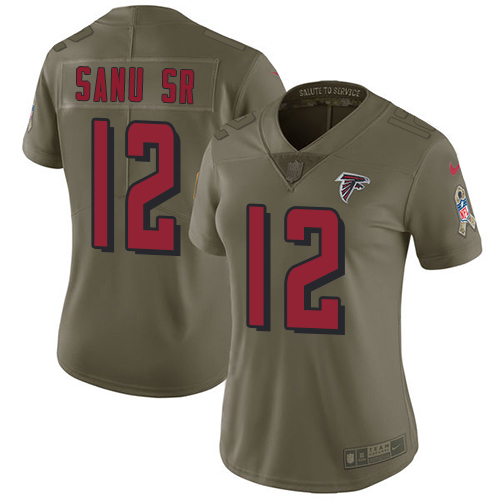 Nike Falcons #12 Mohamed Sanu Sr Olive Women's Stitched NFL Limited 2017 Salute to Service Jersey Nike Falcons #12 Mohamed Sanu Sr Olive Women's Stitched NFL Limited 2017 Salute to Service Jersey