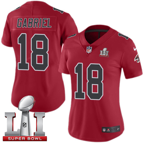 Nike Falcons #18 Taylor Gabriel Red Super Bowl LI 51 Women's Stitched NFL Limited Rush Jersey
