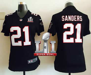 Nike Falcons #21 Deion Sanders Black Alternate Super Bowl LI 51 Women's Stitched NFL Elite Jersey Nike Falcons #21 Deion Sanders Black Alternate Super Bowl LI 51 Women's Stitched NFL Elite Jersey