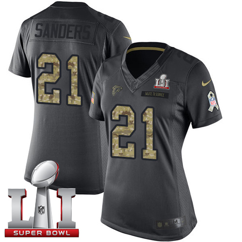Nike Falcons #21 Deion Sanders Black Super Bowl LI 51 Women's Stitched NFL Limited 2016 Salute to Service Jersey