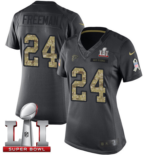 Nike Falcons #24 Devonta Freeman Black Super Bowl LI 51 Women's Stitched NFL Limited 2016 Salute to Service Jersey