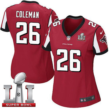 Nike Falcons #26 Tevin Coleman Red Team Color Super Bowl LI 51 Women's Stitched NFL Elite Jersey Nike Falcons #26 Tevin Coleman Red Team Color Super Bowl LI 51 Women's Stitched NFL Elite Jersey
