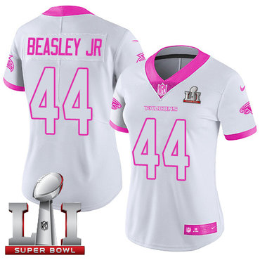 Nike Falcons #44 Vic Beasley Jr White Pink Super Bowl LI 51 Women's Stitched NFL Limited Rush Fashion Jersey