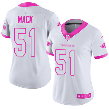 Nike Falcons #51 Alex Mack White Pink Women's Stitched NFL Limited Rush Fashion Jersey