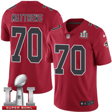 Nike Falcons #70 Jake Matthews Red Super Bowl LI 51 Men's Stitched NFL Limited Rush Jersey Nike Falcons #70 Jake Matthews Red Super Bowl LI 51 Men's Stitched NFL Limited Rush Jersey