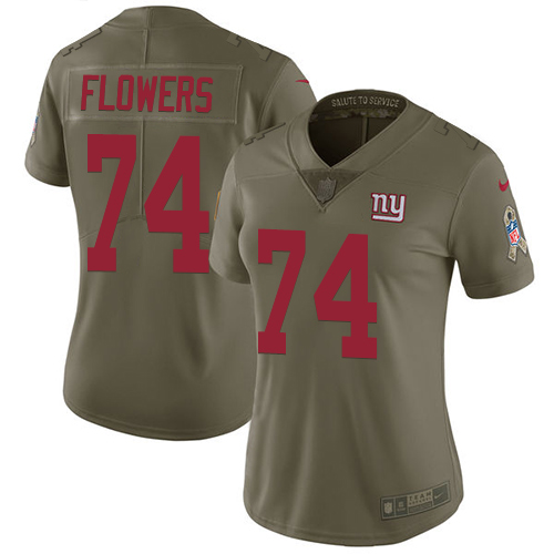 Nike Giants #74 Ereck Flowers Olive Women's Stitched NFL Limited 2017 Salute to Service Jersey Nike Giants #74 Ereck Flowers Olive Women's Stitched NFL Limited 2017 Salute to Service Jersey