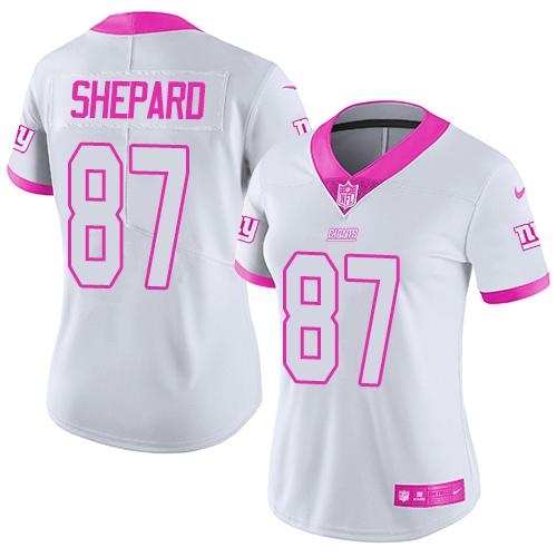Nike Giants #87 Sterling Shepard White Pink Women's Stitched NFL Limited Rush Fashion Jersey