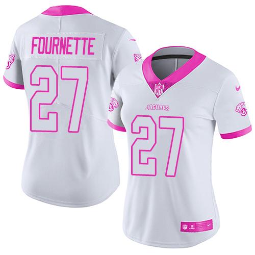 Nike Jaguars #27 Leonard Fournette White Pink Women's Stitched NFL Limited Rush Fashion Jersey