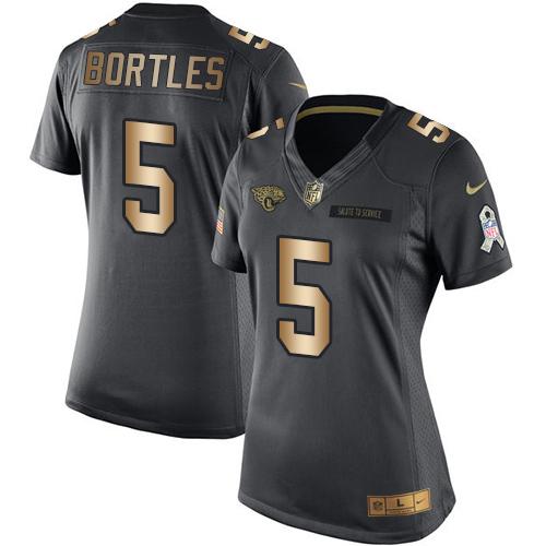 Nike Jaguars #5 Blake Bortles Black Women's Stitched NFL Limited Gold Salute to Service Jersey Nike Jaguars #5 Blake Bortles Black Women's Stitched NFL Limited Gold Salute to Service Jersey