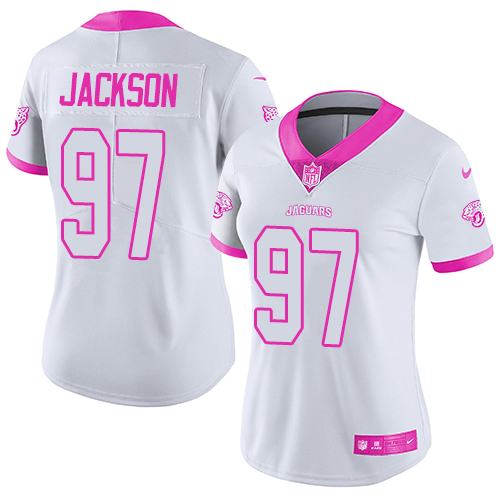 Nike Jaguars #97 Malik Jackson White Pink Women's Stitched NFL Limited Rush Fashion Jersey