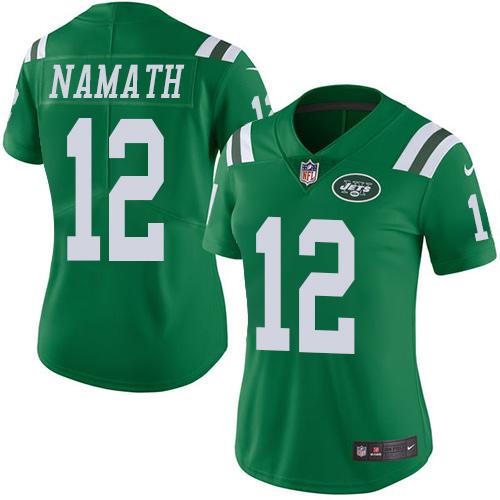 Nike Jets #12 Joe Namath Green Women's Stitched NFL Limited Rush Jersey Nike Jets #12 Joe Namath Green Women's Stitched NFL Limited Rush Jersey