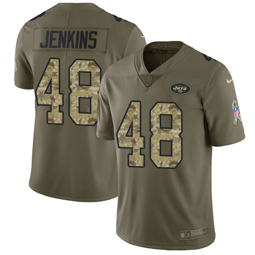 Nike Jets #48 Jordan Jenkins Olive Camo Men's Stitched NFL Limited 2017 Salute To Service Jersey Nike Jets #48 Jordan Jenkins Olive Camo Men's Stitched NFL Limited 2017 Salute To Service Jersey
