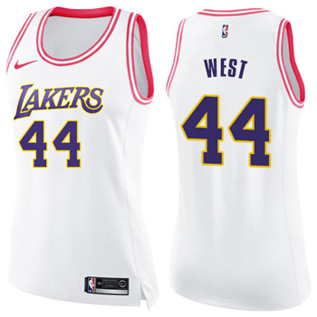 Nike Lakers #44 Jerry West White Pink Women's NBA Swingman Fashion Jersey Nike Lakers #44 Jerry West White Pink Women's NBA Swingman Fashion Jersey