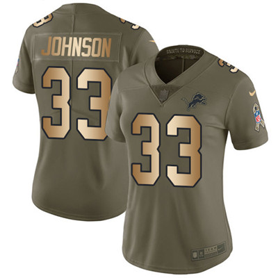 Nike Lions #33 Kerryon Johnson Olive Gold Women's Stitched NFL Limited 2017 Salute to Service Jersey Nike Lions #33 Kerryon Johnson Olive Gold Women's Stitched NFL Limited 2017 Salute to Service Jersey