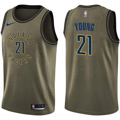 Nike Pacers #21 Thaddeus Young Green Salute to Service Youth NBA Swingman Jersey