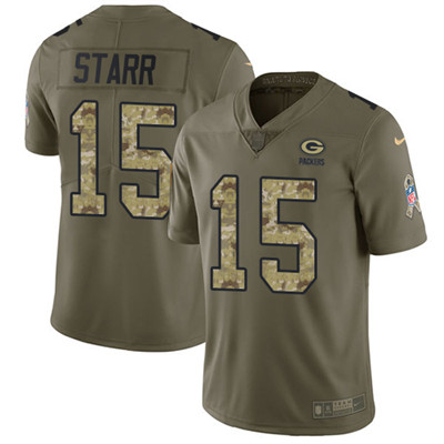 Nike Packers #15 Bart Starr Olive Camo Youth Stitched NFL Limited 2017 Salute to Service Jersey