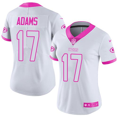 Nike Packers #17 Davante Adams White Pink Women's Stitched NFL Limited Rush Fashion Jersey