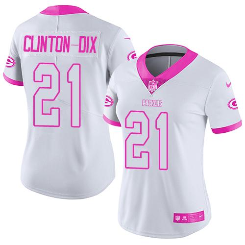 Nike Packers #21 Ha Ha Clinton-Dix White Pink Women's Stitched NFL Limited Rush Fashion Jersey