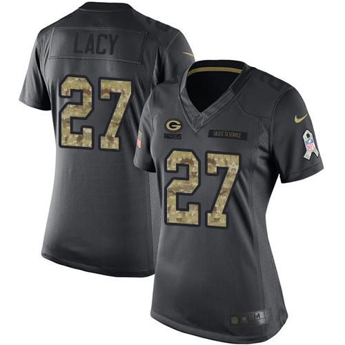 Nike Packers #27 Eddie Lacy Black Women's Stitched NFL Limited 2016 Salute to Service Jersey