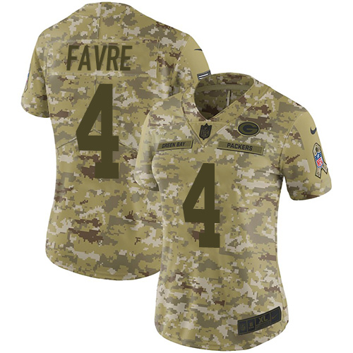 Nike Packers #4 Brett Favre Camo Women's Stitched NFL Limited 2018 Salute to Service Jersey Nike Packers #4 Brett Favre Camo Women's Stitched NFL Limited 2018 Salute to Service Jersey