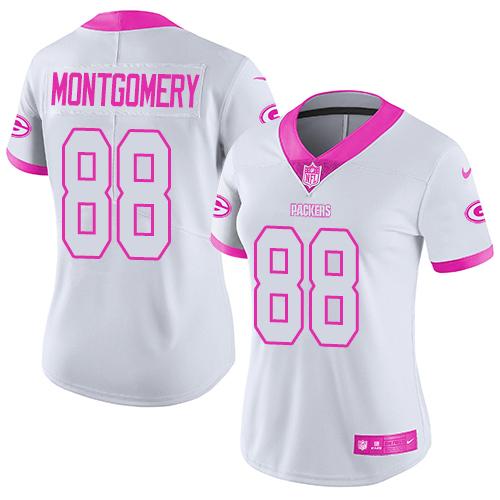 Nike Packers #88 Ty Montgomery White Pink Women's Stitched NFL Limited Rush Fashion Jersey