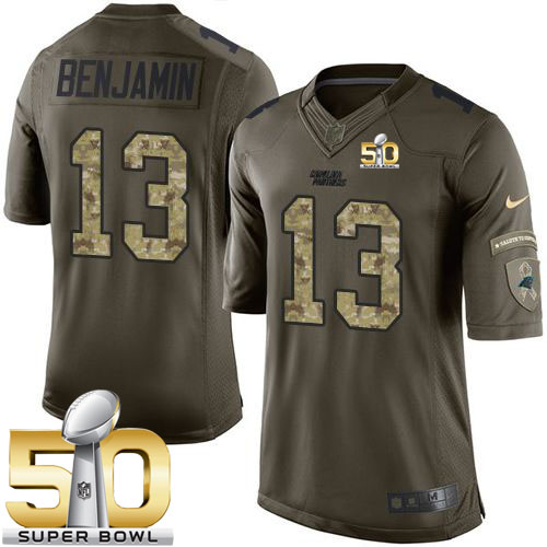Nike Panthers #13 Kelvin Benjamin Green Super Bowl 50 Men's Stitched NFL Limited Salute to Service Jersey