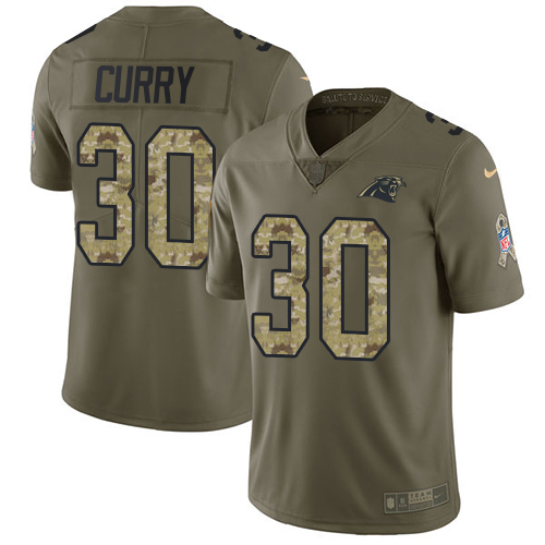 Nike Panthers #30 Stephen Curry Olive Camo Youth Stitched NFL Limited 2017 Salute to Service Jersey