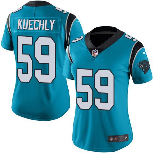 Nike Panthers #59 Luke Kuechly Blue Women's Stitched NFL Limited Rush Jersey Nike Panthers #59 Luke Kuechly Blue Women's Stitched NFL Limited Rush Jersey