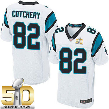 Nike Panthers #82 Jerricho Cotchery White Super Bowl 50 Men's Stitched NFL Elite Jersey