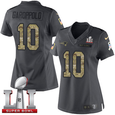 Nike Patriots #10 Jimmy Garoppolo Black Super Bowl LI 51 Women's Stitched NFL Limited 2016 Salute to Service Jersey Nike Patriots #10 Jimmy Garoppolo Black Super Bowl LI 51 Women's Stitched NFL Limited 2016 Salute to Service Jersey