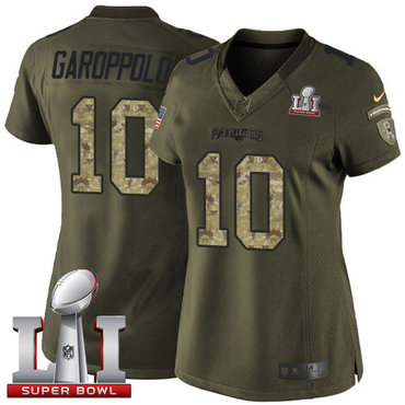 Nike Patriots #10 Jimmy Garoppolo Green Super Bowl LI 51 Women's Stitched NFL Limited Salute to Service Jersey Nike Patriots #10 Jimmy Garoppolo Green Super Bowl LI 51 Women's Stitched NFL Limited Salute to Service Jersey