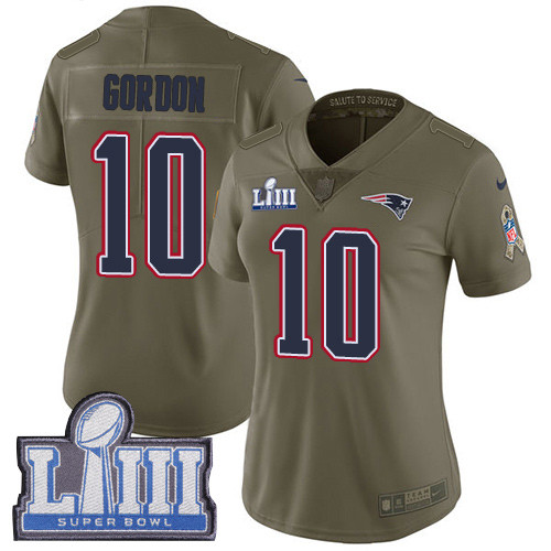 Nike Patriots #10 Josh Gordon Olive Super Bowl LIII Bound Women's Stitched NFL Limited 2017 Salute To Service Jersey Nike Patriots #10 Josh Gordon Olive Super Bowl LIII Bound Women's Stitched NFL Limited 2017 Salute To Service Jersey