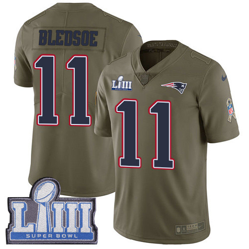 Nike Patriots #11 Drew Bledsoe Olive Super Bowl LIII Bound Men's Stitched NFL Limited 2017 Salute To Service Jersey Nike Patriots #11 Drew Bledsoe Olive Super Bowl LIII Bound Men's Stitched NFL Limited 2017 Salute To Service Jersey