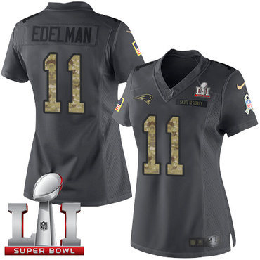 Nike Patriots #11 Julian Edelman Black Super Bowl LI 51 Women's Stitched NFL Limited 2016 Salute to Service Jersey Nike Patriots #11 Julian Edelman Black Super Bowl LI 51 Women's Stitched NFL Limited 2016 Salute to Service Jersey