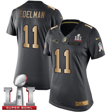Nike Patriots #11 Julian Edelman Black Super Bowl LI 51 Women's Stitched NFL Limited Gold Salute to Service Jersey Nike Patriots #11 Julian Edelman Black Super Bowl LI 51 Women's Stitched NFL Limited Gold Salute to Service Jersey