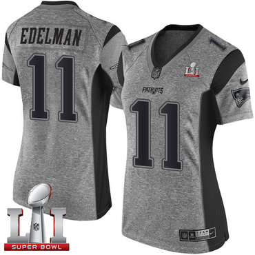 Nike Patriots #11 Julian Edelman Gray Super Bowl LI 51 Women's Stitched NFL Limited Gridiron Gray Jersey Nike Patriots #11 Julian Edelman Gray Super Bowl LI 51 Women's Stitched NFL Limited Gridiron Gray Jersey